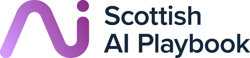The Scottish AI Playbook logo: a stylised line depicting the letters AI in an unbroken curve in purple with the words The Scottish AI Playbook in dark blue alongside it.